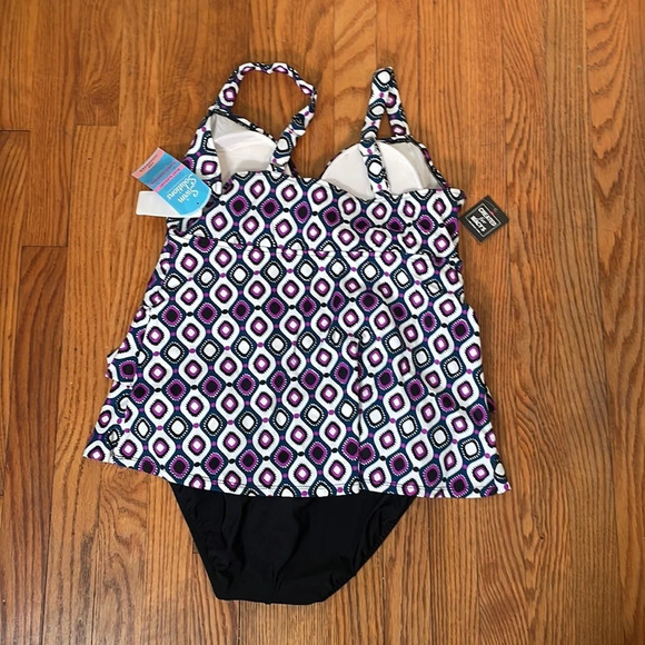 Swim Solutions Printed Hip Minimizer One-Piece Swimsuit Purple 16 - Picture 4 of 11